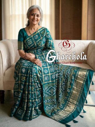 Rama Blue Rai Bandhani Pure Gaji Silk Gharchola Saree