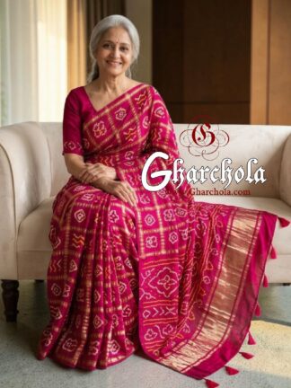 Rani Rai Bandhani Pure Gaji Silk Gharchola Saree