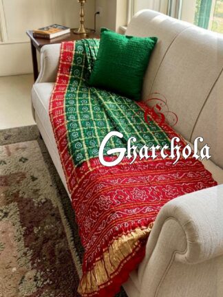 Red Green Rai Bandhani Pure Gaji Silk Gharchola Saree