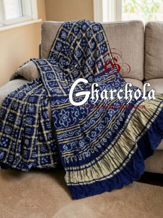 Navy Blue Rai Bandhani Pure Gaji Silk Gharchola Saree