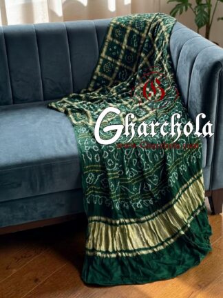 Bottle Green Rai Bandhani Pure Gaji Silk Gharchola Saree