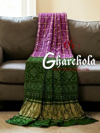 Green Palav Magenta Rai Bandhani Pure Gaji Silk Gharchola Saree
