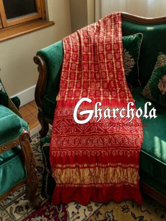 Red Rai Bandhani Pure Gaji Silk Gharchola Saree