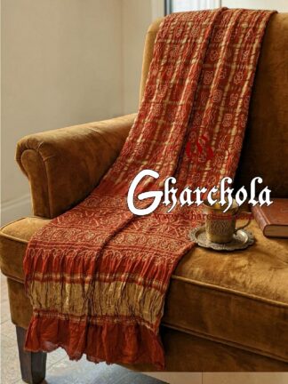 Rust Rai Bandhani Pure Gaji Silk Gharchola Saree