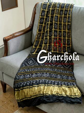 Black Rai Bandhani Pure Gaji Silk Gharchola Saree