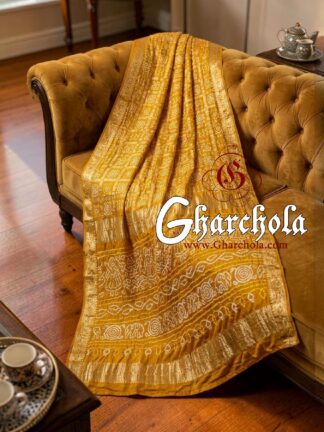 Mastered Bandhani Gharchola Saree with Naksi Zari & Ancient Motifs