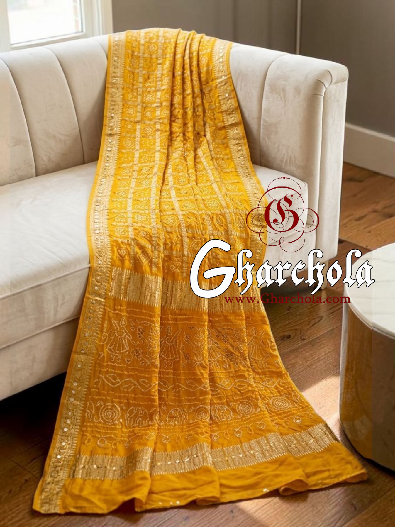Yellow Bandhani Gharchola Saree with Naksi Zari & Ancient Motifs