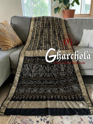 Black Bandhani Gharchola Saree with Naksi Zari & Ancient Motifs