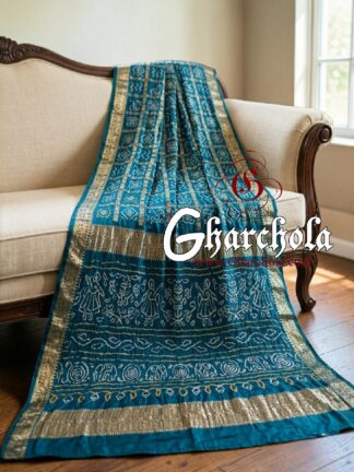 Sky Bandhani Gharchola Saree with Naksi Zari & Ancient Motifs
