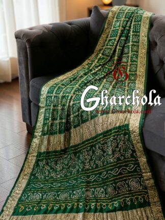 Green Bandhani Gharchola Saree with Naksi Zari & Ancient Motifs