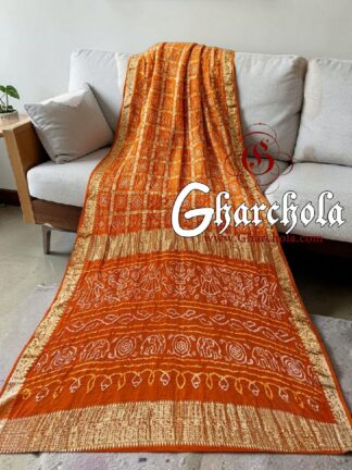 Orange Bandhani Gharchola Saree with Naksi Zari & Ancient Motifs