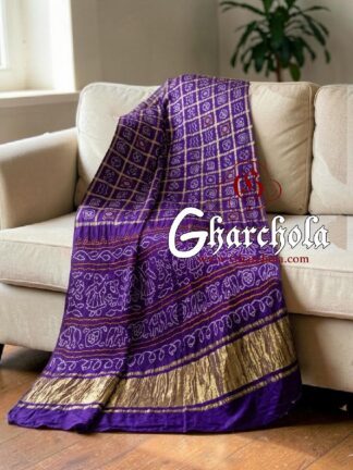 Purple Bandhani Gharchola Saree Pure Gaji Silk in Ancient Motifs