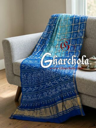 Blue Sky Bandhani Gharchola Saree Pure Gaji Silk in Ancient Motifs