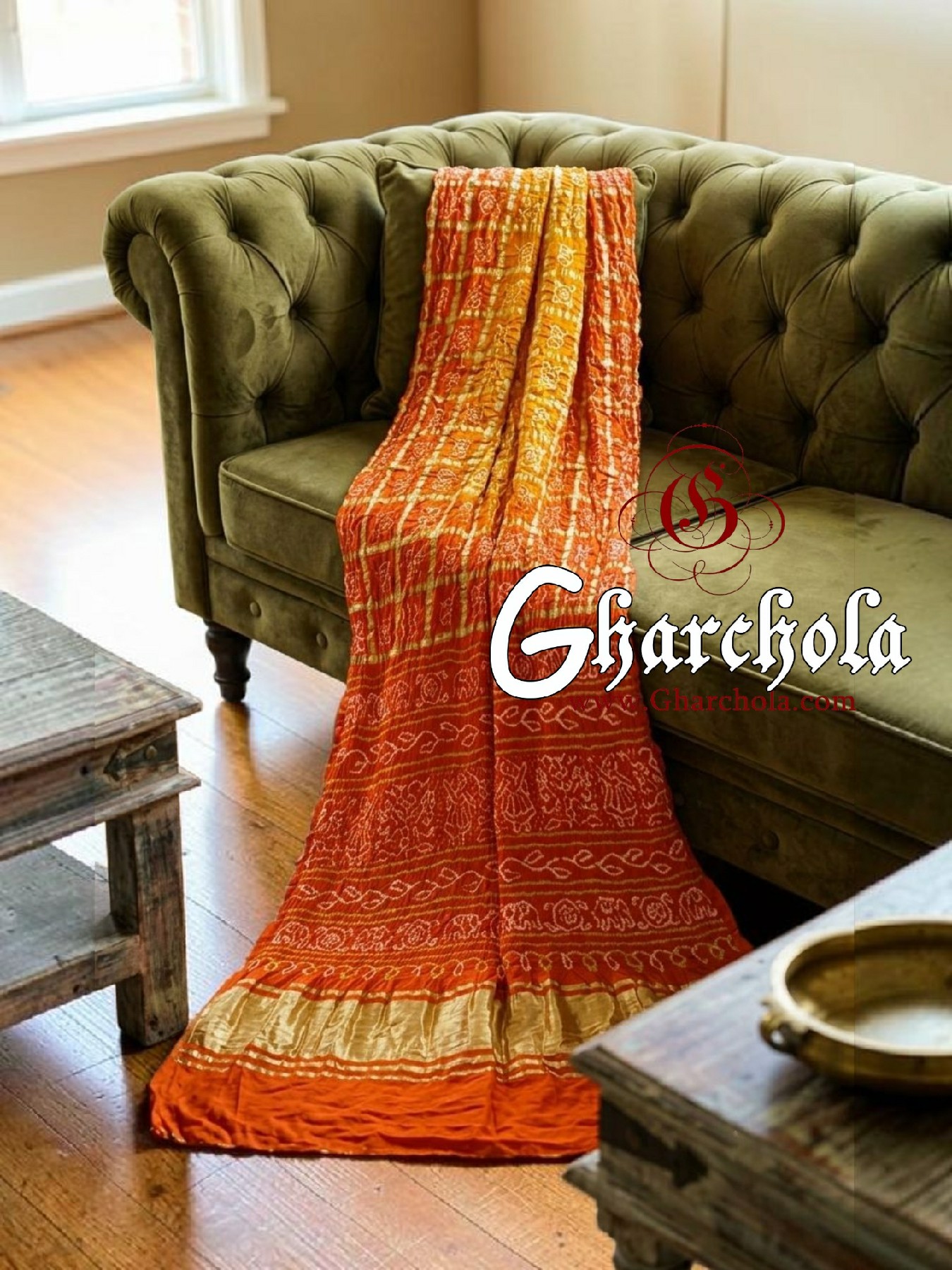 Orange Yellow Bandhani Gharchola Saree Pure Gaji Silk in Ancient Motifs